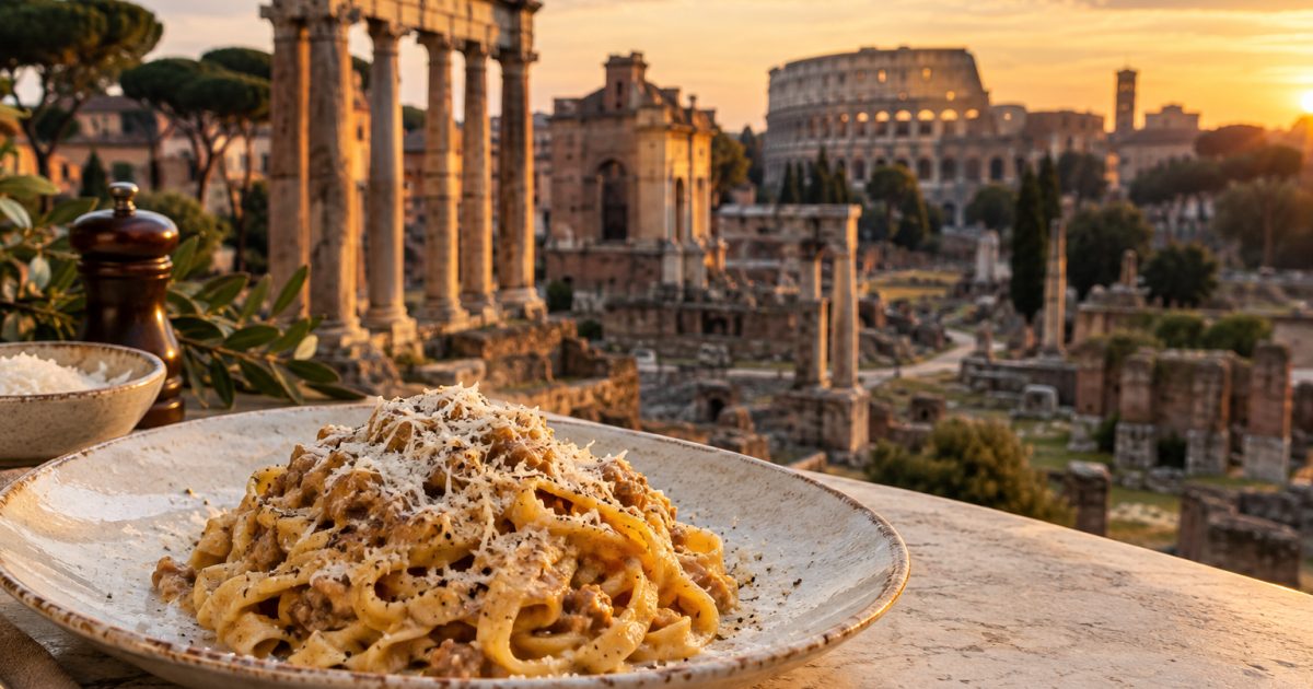 Roma, tra i Fori Imperiali e una tavola di fettuccine al ragù bianco