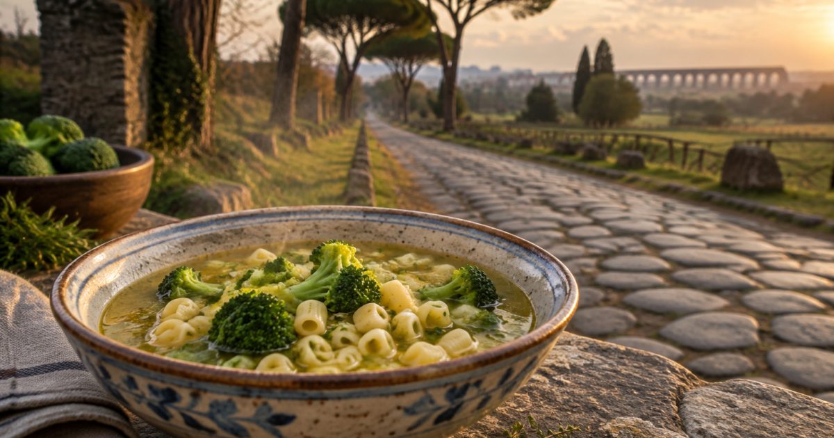 Sulla Via Appia Antica, il sapore romano della pasta e broccoli in brodo d’arzilla
