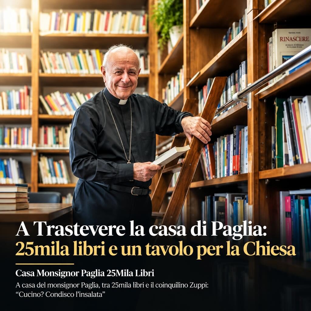 A Trastevere la casa di Paglia: 25mila libri e un tavolo per la Chiesa