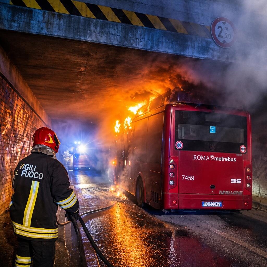 Bus elettrico in fiamme a Malafede: il sottopasso ora interroga Roma