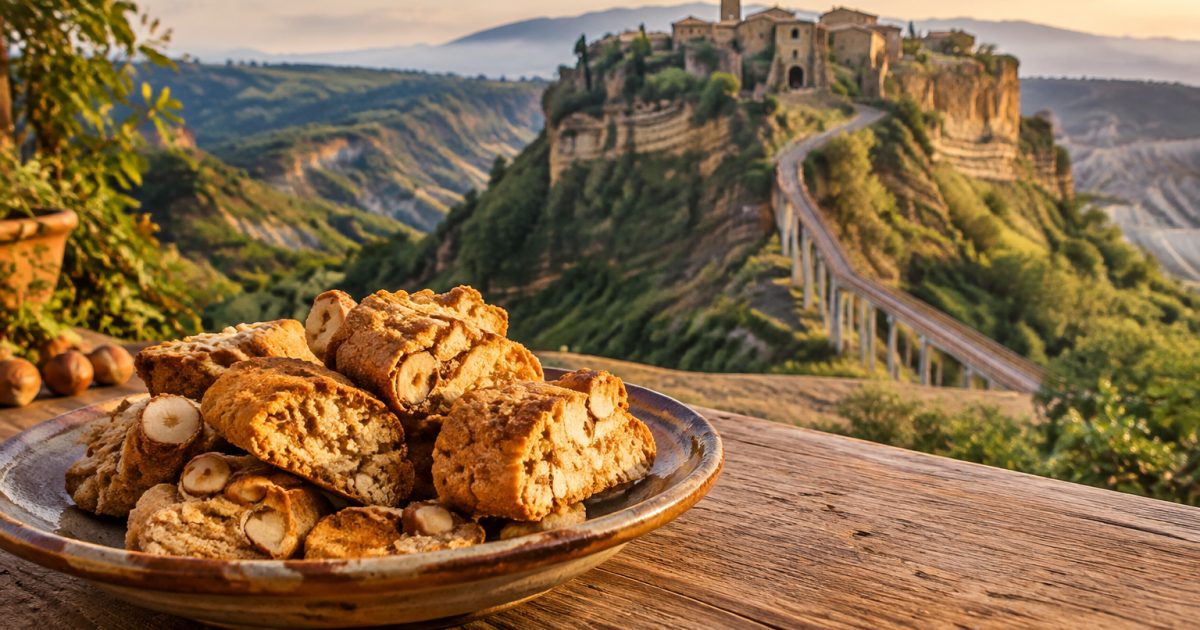 Civita di Bagnoregio e la Tuscia: il paesaggio dei calanchi nel croccante dei tozzetti alle nocciole