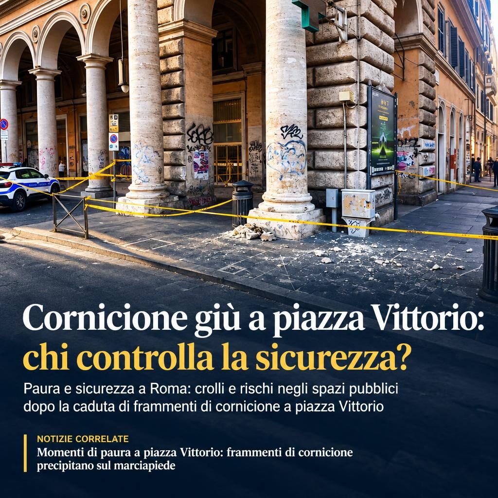 Cornicione giù a piazza Vittorio: chi controlla la sicurezza?