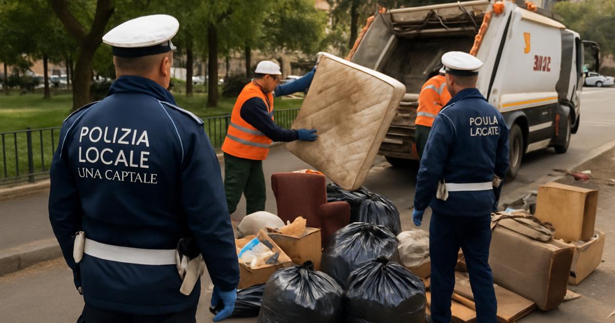Decoro e sicurezza: intervento della Polizia Locale tra via Volpato e via Ettore Rolli, 7 identificati e 10 m³ di rifiuti rimossi