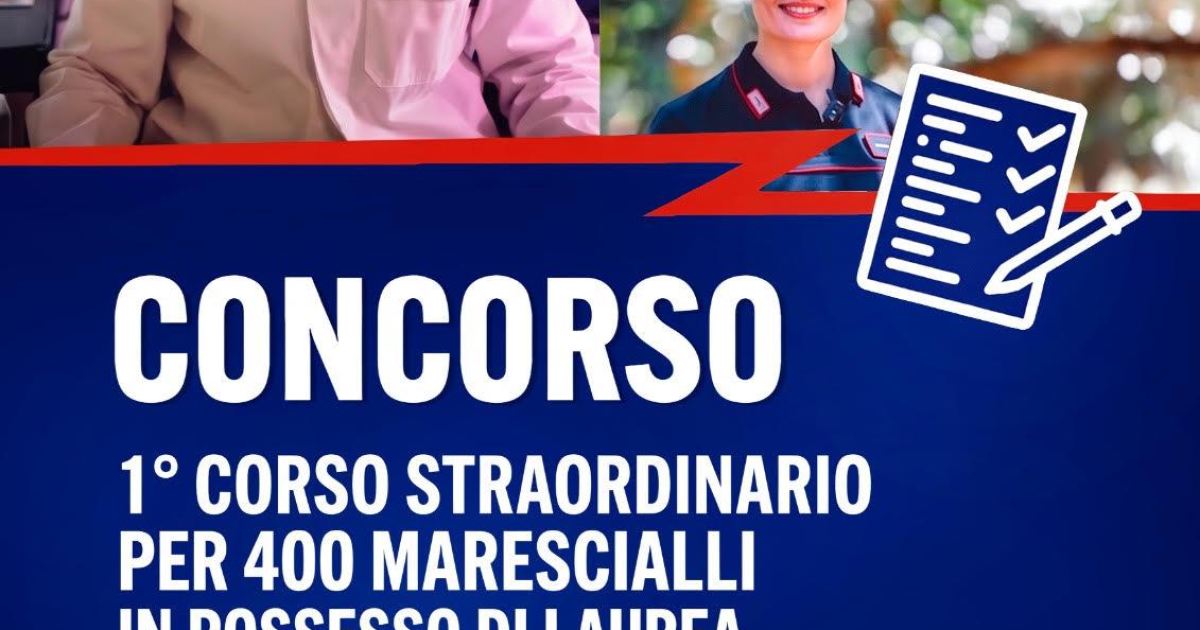 Carabinieri prorogano al 9 novembre la scadenza del concorso straordinario per 400 allievi marescialli in possesso di laurea
