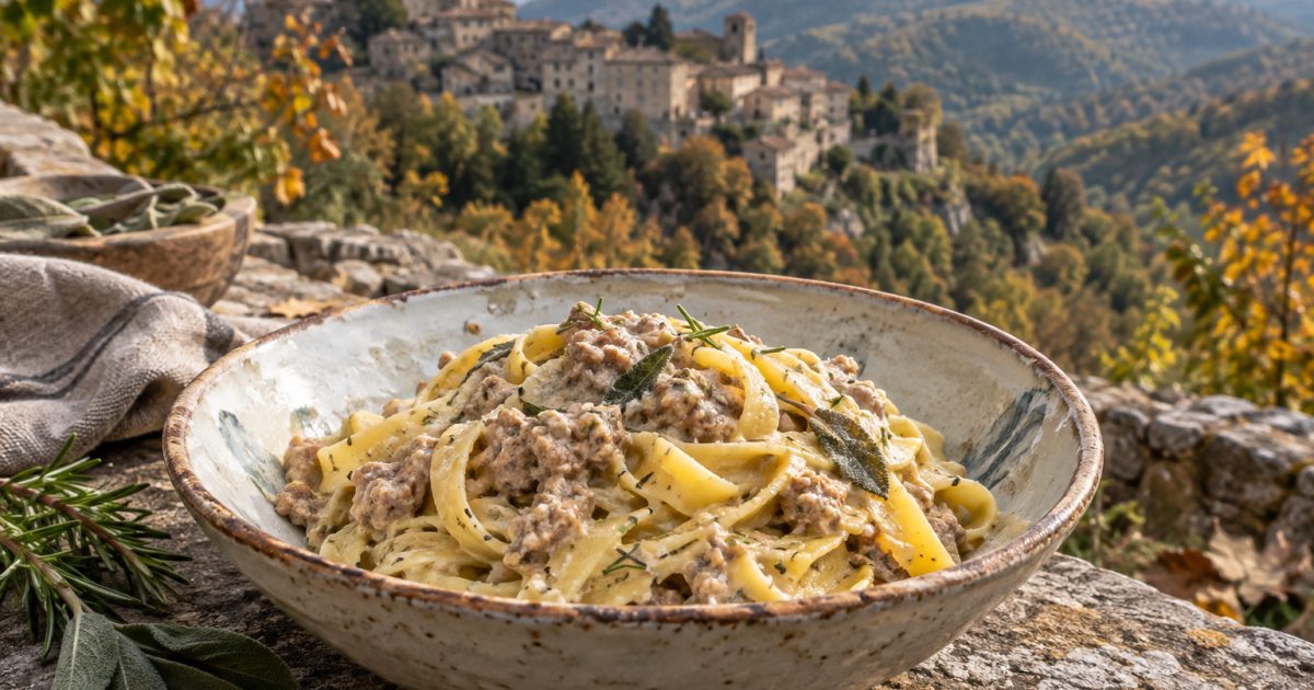 Greccio, le fettuccine al ragù bianco nel paesaggio dei boschi sabini