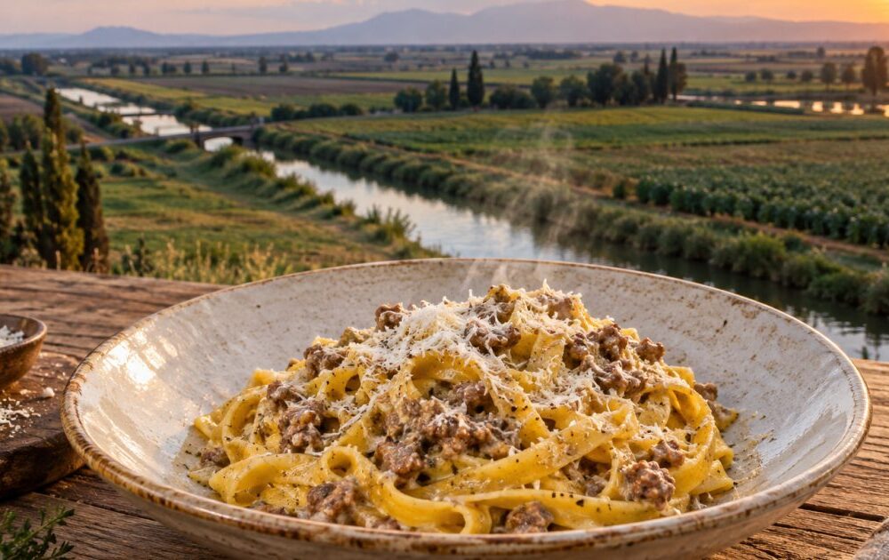 Latina e l’Agro Pontino: fettuccine al ragù bianco tra campi, canali e luce di pianura