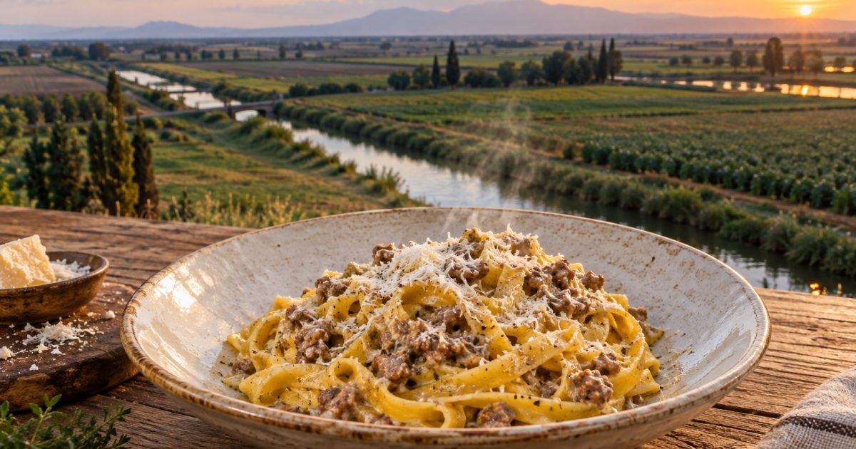 Latina e l’Agro Pontino: fettuccine al ragù bianco tra campi, canali e luce di pianura