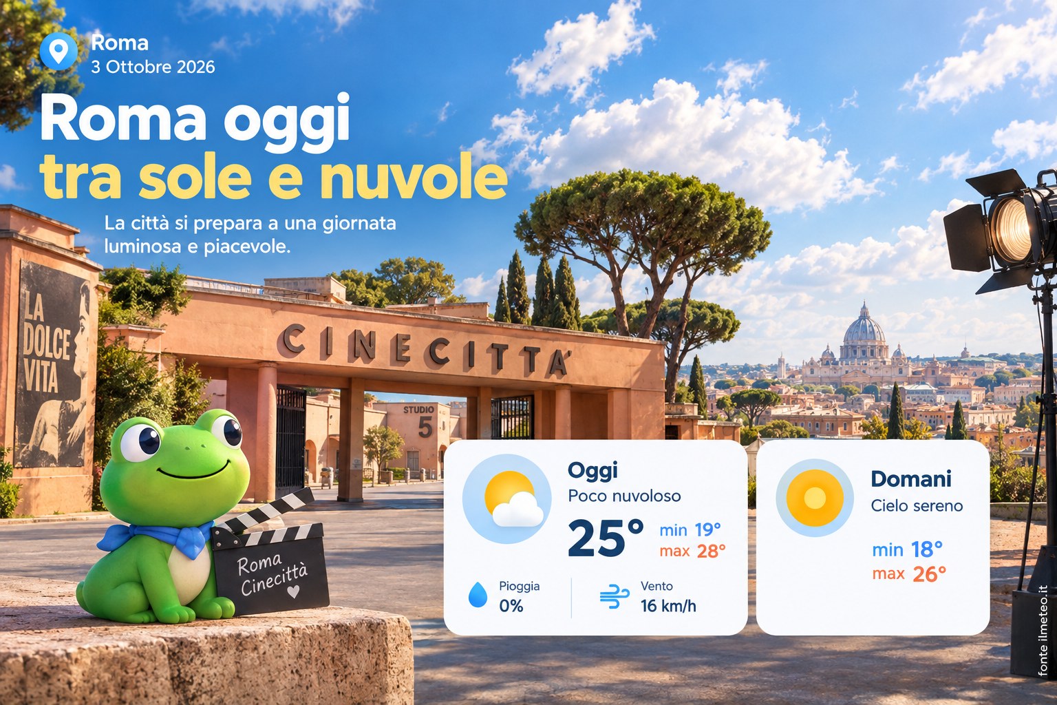 Meteo Roma, previsioni di oggi 3 Ottobre 2026: poco nuvoloso
