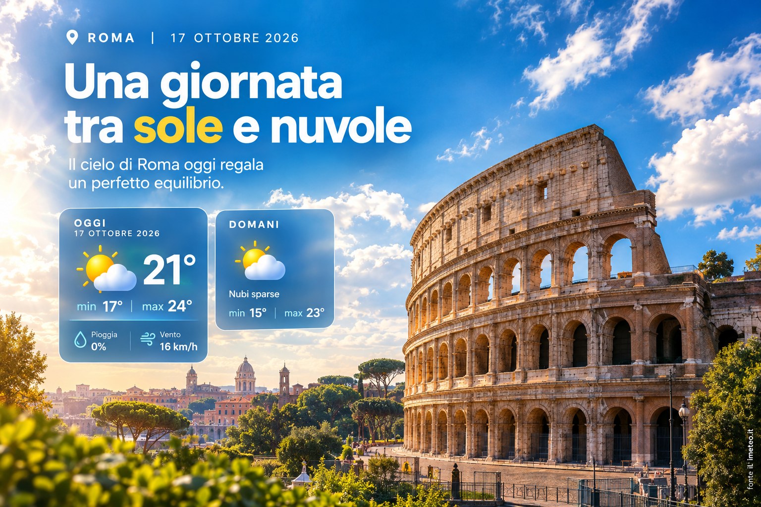Meteo Roma, previsioni di oggi 17 Ottobre 2026: nubi sparse