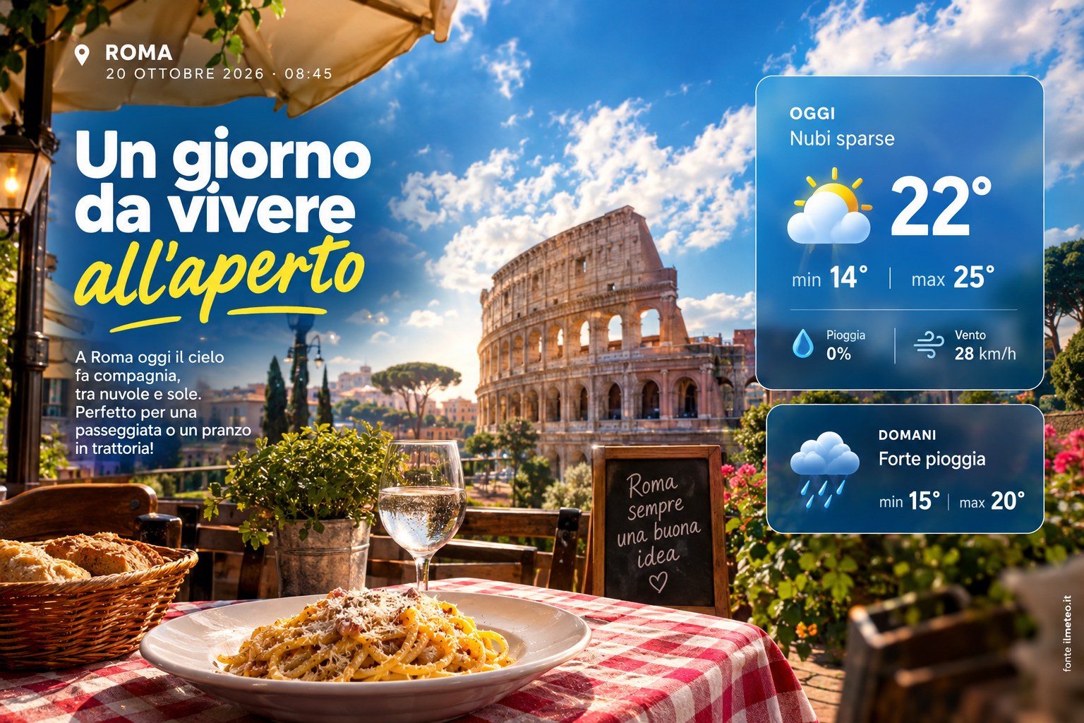 Meteo Roma, previsioni di oggi 20 Ottobre 2026: nubi sparse