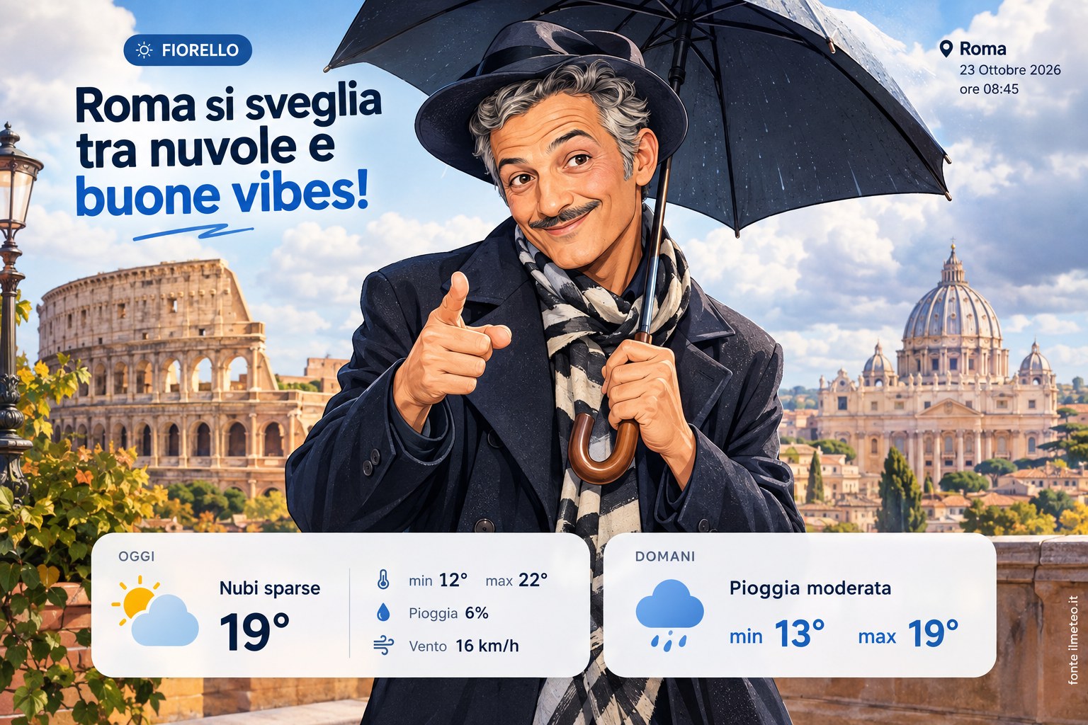 Meteo Roma, previsioni di oggi 23 Ottobre 2026: nubi sparse