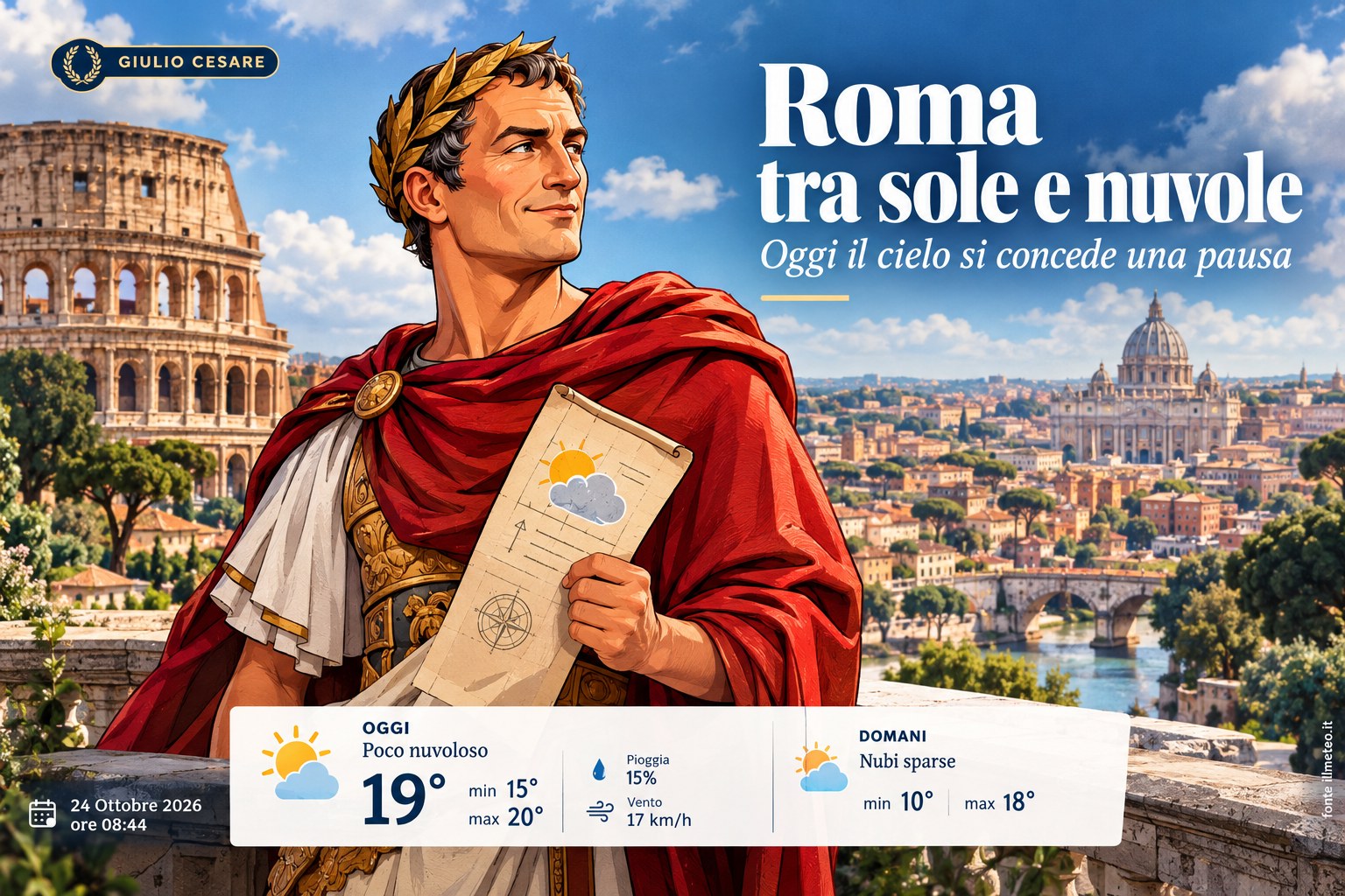 Meteo Roma, previsioni di oggi 24 Ottobre 2026: poco nuvoloso