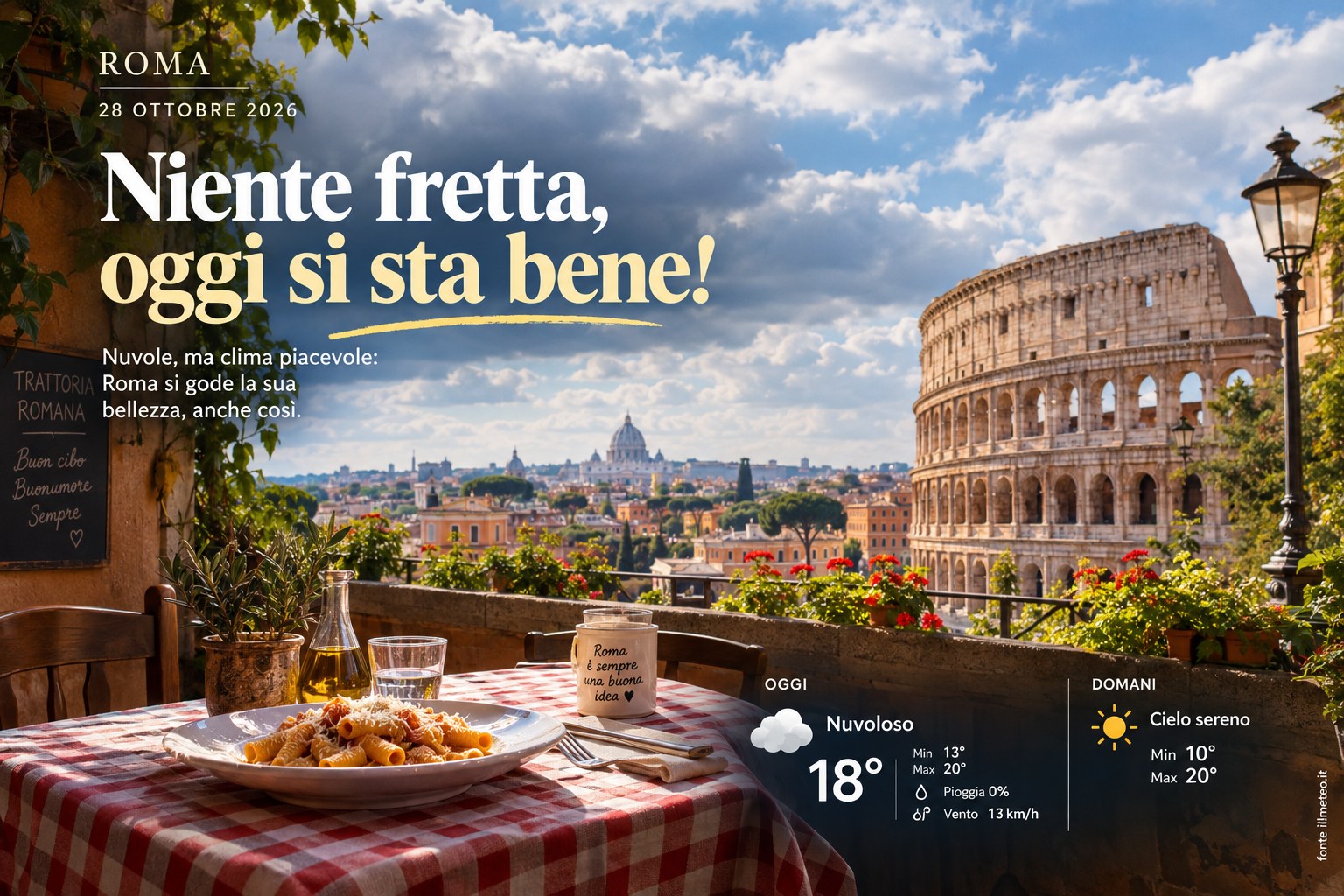 Meteo Roma, previsioni di oggi 28 Ottobre 2026: nuvoloso
