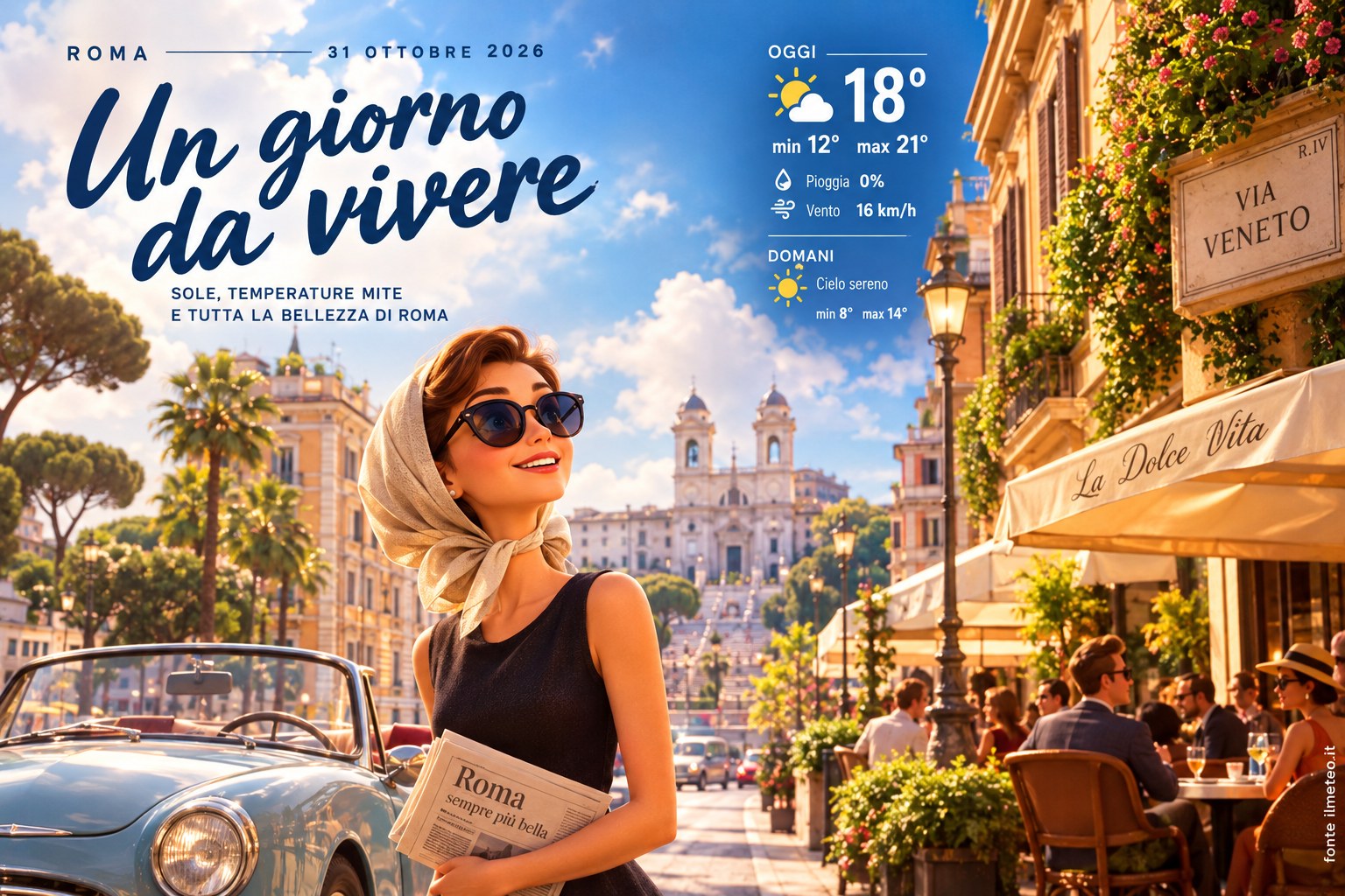 Meteo Roma, previsioni di oggi 31 Ottobre 2026: poco nuvoloso