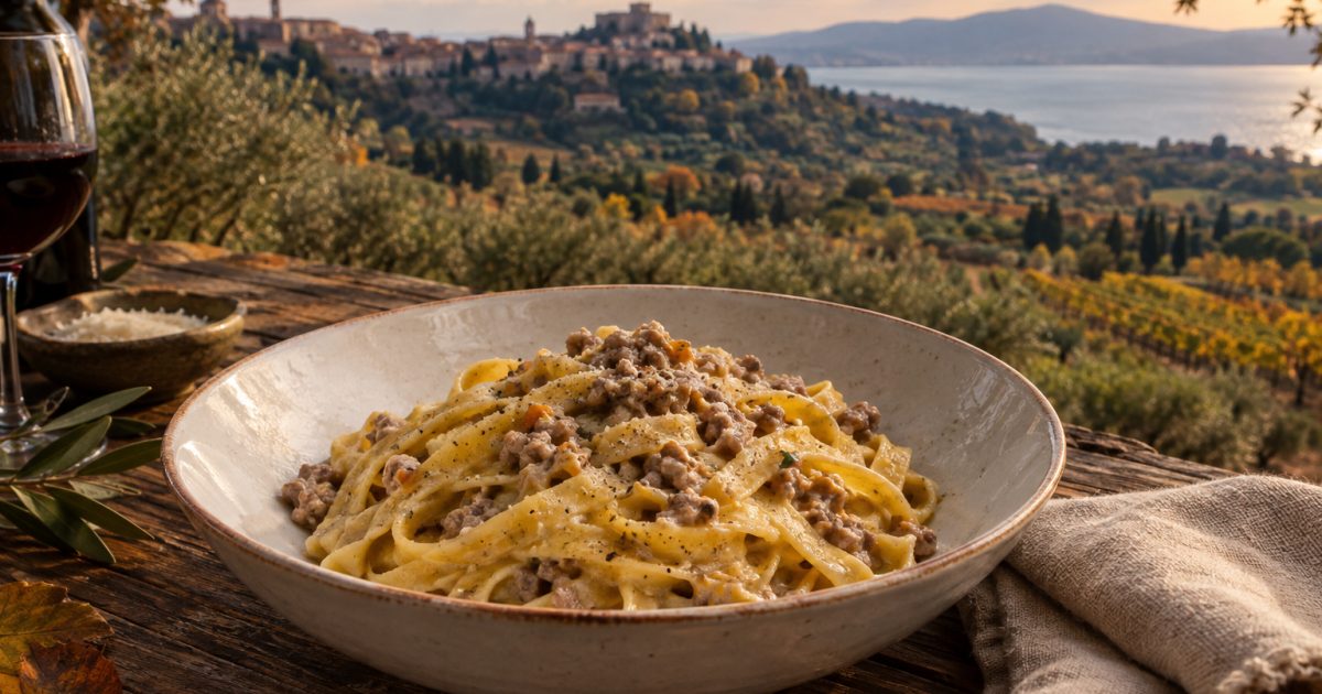 Montefiascone, il paesaggio della Tuscia nel ragù bianco delle fettuccine