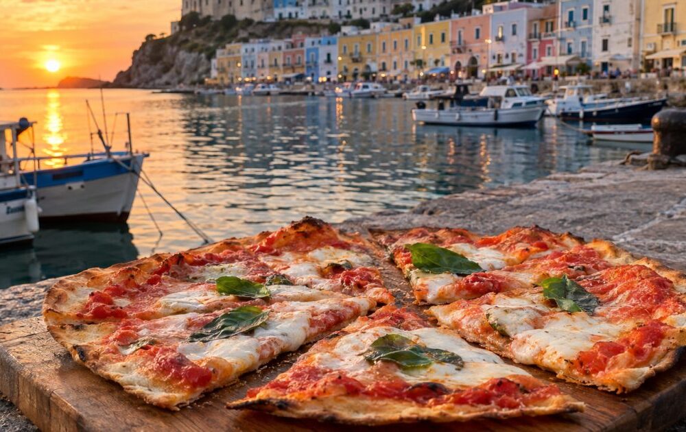 Ponza e il porto al tramonto: la pizza scrocchiarella tra vento, sale e luce mediterranea
