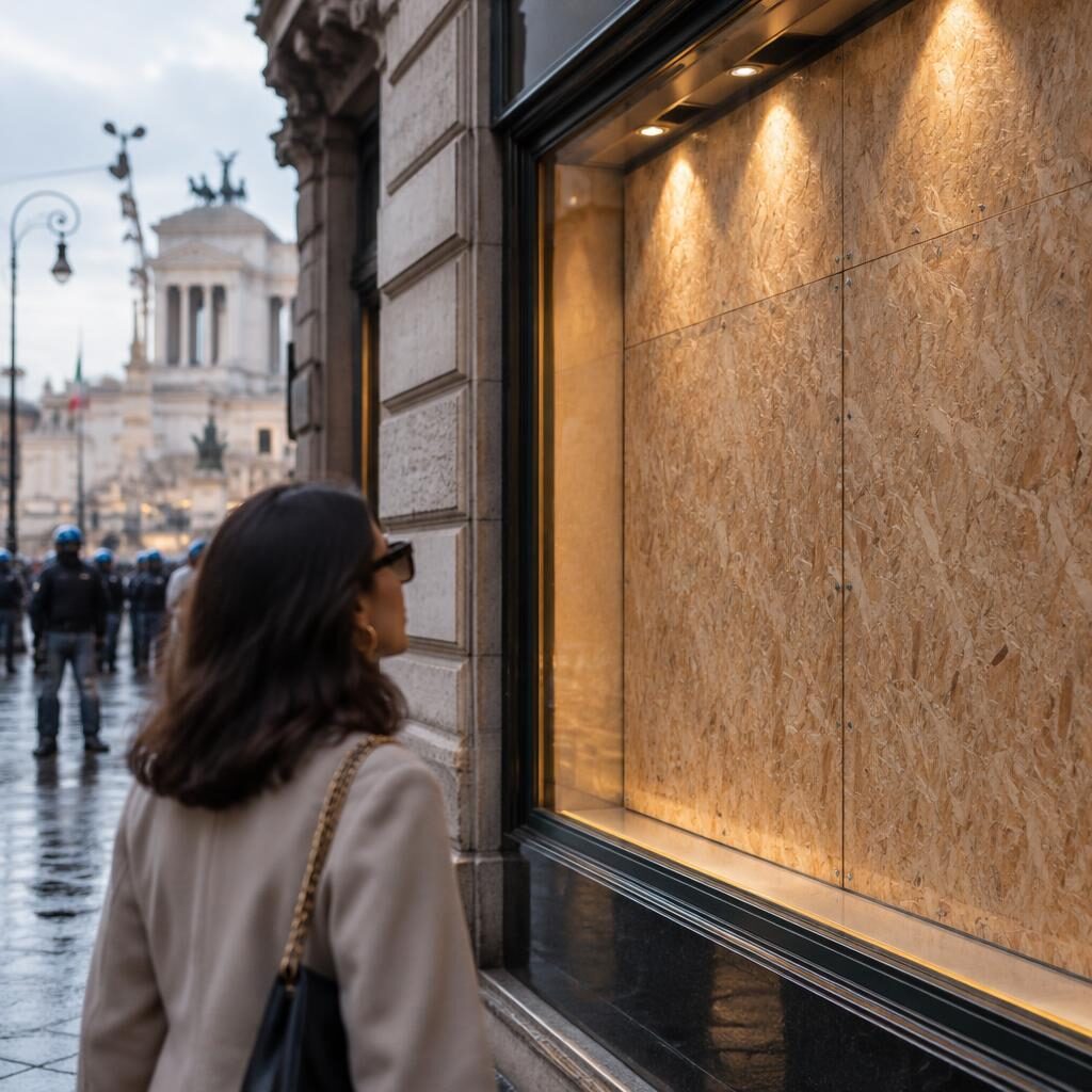 Roma blindata per i cortei: vetrine coperte e negozi chiusi