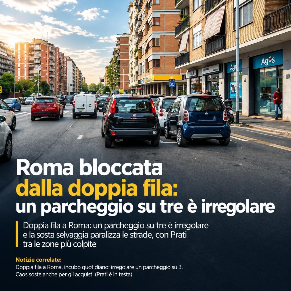 Roma bloccata dalla doppia fila: un parcheggio su tre è irregolare