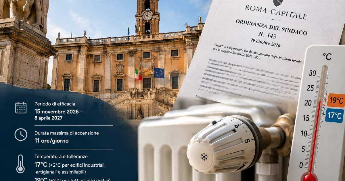 Roma: Ordinanza del Sindaco regola l’accensione dei riscaldamenti per l’inverno 2026-2027