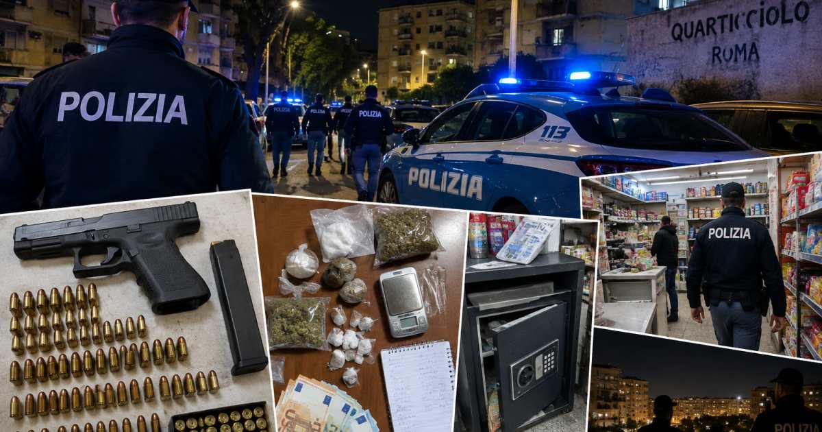 Roma Quarticciolo: 11 arresti della Polizia di Stato, pistola e munizioni sequestrate e cassaforte nascosta in minimarket (Video)