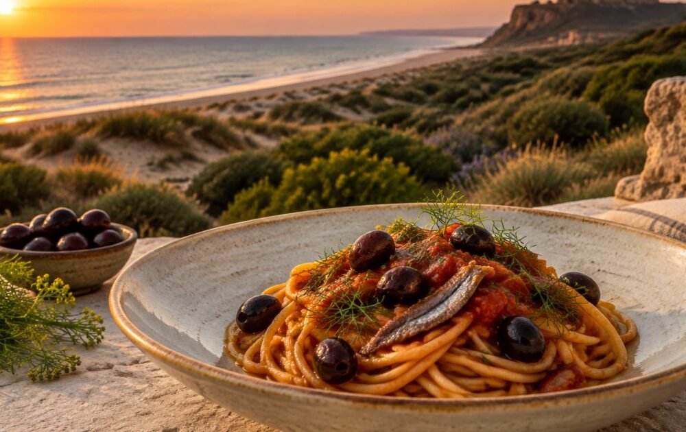Tarquinia, il mare etrusco e gli spaghetti con olive di Gaeta