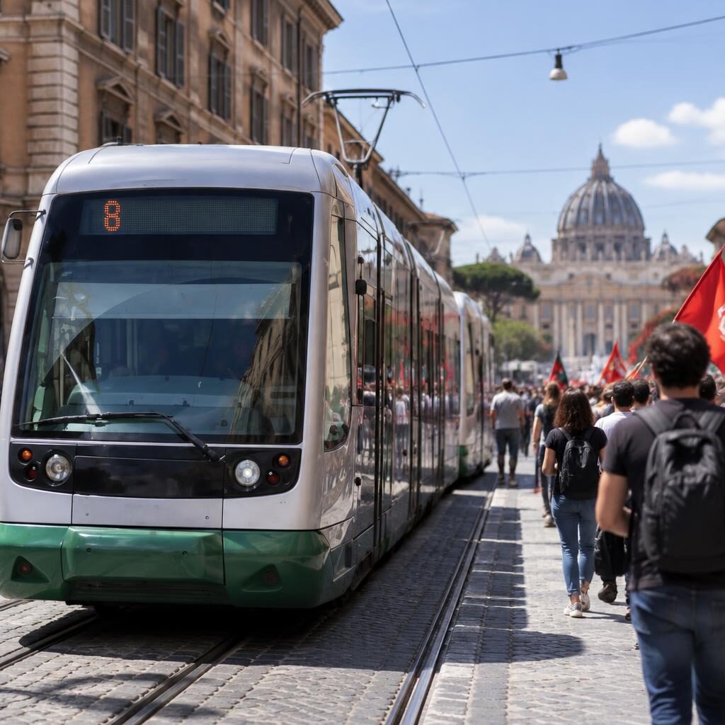 Tram 8, doppio blocco a Roma: pochi centimetri e un corteo