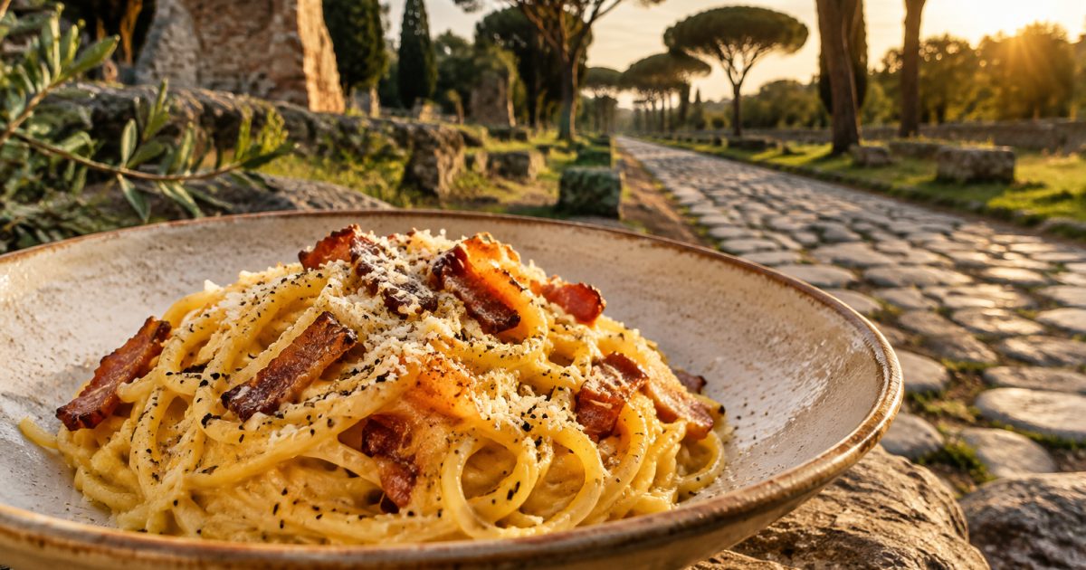 Via Appia Antica, la carbonara tra pini, rovine e campagna romana