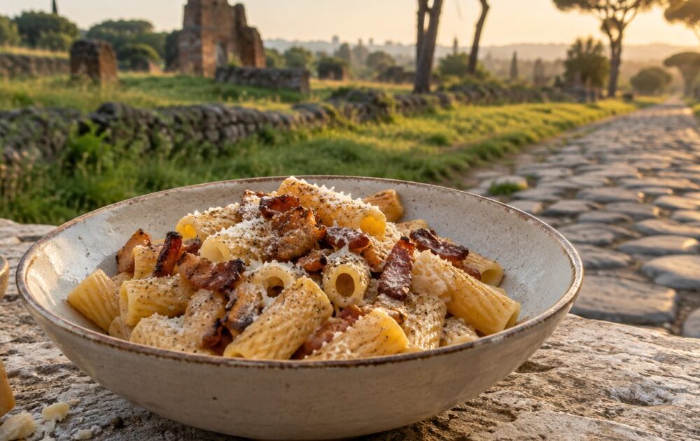 Via Appia Antica, la gricia accompagna la campagna romana tra basoli e pecorino