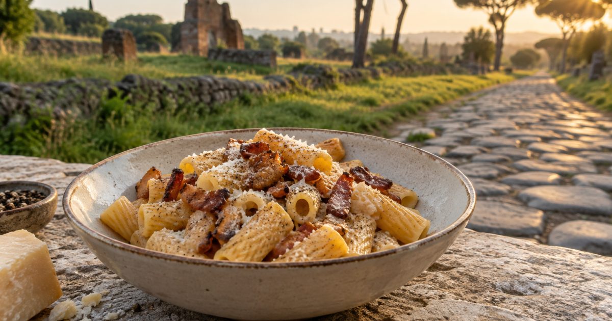 Via Appia Antica, la gricia accompagna la campagna romana tra basoli e pecorino